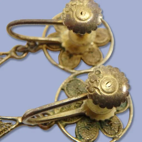 835 Silver Antique/Vintage Italian Carved Shell Cameo Earrings - Picture 4 of 11